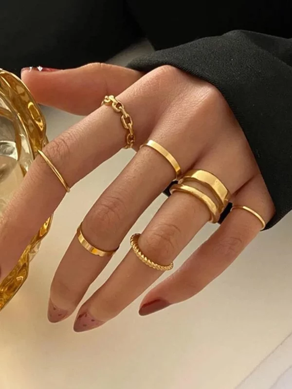 7pcs Random Minimalist Twist Open Metal Knuckle Rings Set For Women